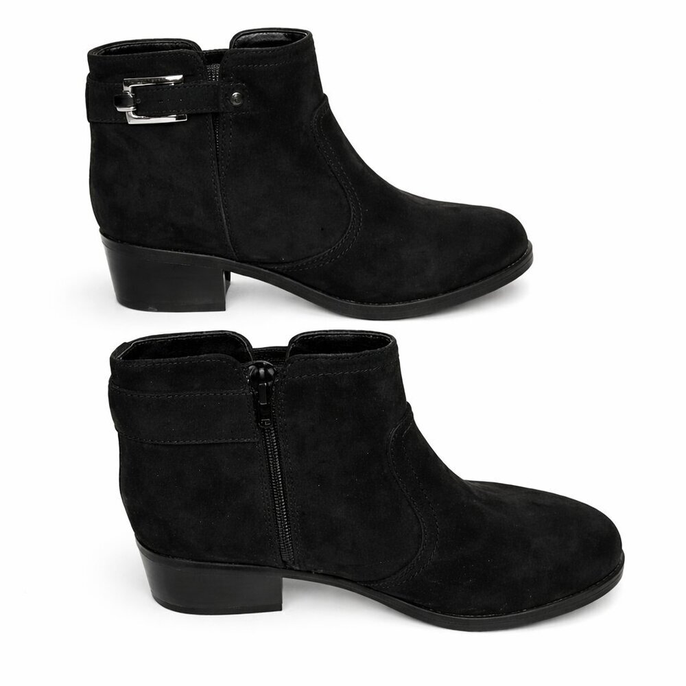TOETOS New York “Alexis‑03” Black Suede Buckle Ankle Booties 7 M Urban Chic